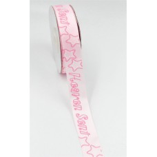 Printed " Heaven Sent " Single Faced Satin Ribbon, Light Pink with White Bold Font and Pink Outlines, 5/8 Inch x 25 Yards (1 Spool) SALE ITEM