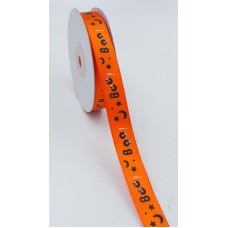 Orange/Black Boo! Satin Halloween Ribbon 5/8 x 25 yds., (1 spool) SALE ITEM