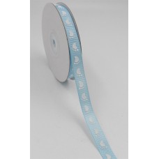 Light Blue Ribbon/White Baby Feet Grosgrain 3/8 x 25 yds., (1 spool) SALE ITEM