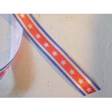 American Patriotic Red, White & Blue Stripe with White Stars Satin Ribbon 5/8 x 25 yds., (1 spool) SALE ITEM