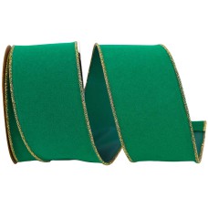 Green Velvet Wired Ribbon, Metallic Gold Edges 2.5 inch (10 yards/spool) MADE IN USA - SALE ITEM