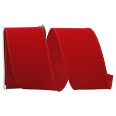 2.5 Inch Red Velvet Wired Ribbon, Red Embroidered Edges, 10 Yards (1 Spool) SALE ITEM