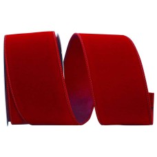 2.5 Inch Scarlet Red Velvet Wired Ribbon, Red Edges, 10 Yards (1 Spool) SALE ITEM
