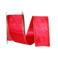 2.5 Inch Red Wired Christmas Ribbon w/ Gold Metallic Edges, 25 Yards (Lot Of 1 Spool) SALE ITEM