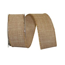 1.5 Inch Value Linen Gold Metallic, Wired Edge Ribbon - Natural Color (50 yards) SALE ITEM