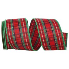 Wired Christmas Ribbon w/ Green Edges - Tradition EZ Plaid Pattern 2.5 inch x 10 Yards (Lot Of 1 Spool) MADE IN USA - SALE ITEM
