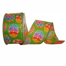Easter Eggs, Wired Ribbon, Green / Multi Color, 2 ½" x 20 Yards (Lot of 1 Spool) SALE ITEM
