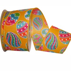 Easter Eggs, Wired Ribbon, Yellow / Multi Color, 2 ½" x 20 Yards (Lot of 1 Spool) SALE ITEM