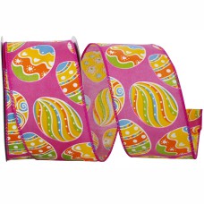 Easter Eggs, Wired Ribbon, Fuchsia / Multi Color, 2 ½" x 20 Yards (Lot of 1 Spool) SALE ITEM