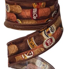 Masculine Wired Ribbon With A Variety of Cigars, Brown / Tan, 1-3/8 Inch x 10 Yards (1 Spool) MADE IN USA - SALE ITEM