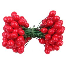 Red Twist On Artificial Holly Berries, 7MM x 10mm (lot of 1 bunch) SALE ITEM