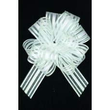 1.25" Wide Pull Bow Ribbon With 14 Loops White-Iridescent Solid and Sheer Stripes (Lot of 1 Bow) SALE ITEM