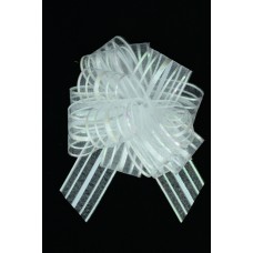 2" Wide Pull Bow Ribbon With 14 Loops - White-Iridescent Solid and Sheer Striped Pull Bow  (Lot of 1 Pack) SALE ITEM