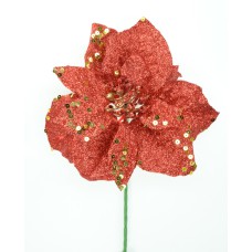 Red Glittered Poinsettia Pick (Lot of 24) SALE ITEM