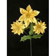 Poinsettia Spray, gold, Artificial Silk Flower (lot of 12)