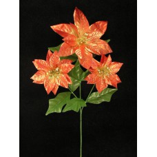Poinsettia Spray, metallic red, Artificial Silk Flower (lot of 12)