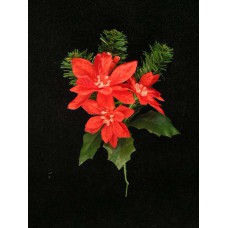 Red Satin Poinsettia and Pine Christmas Wreath Pick (lot of 12)
