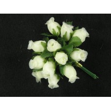 Miniature SIlk Flower Rosebuds, Ivory/Green (lot of 12 bunches) SALE ITEM