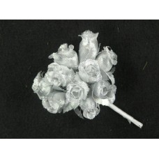 Miniature Silk Flower Rosebuds, Silver/Silver (lot of 12 bunches) SALE ITEM