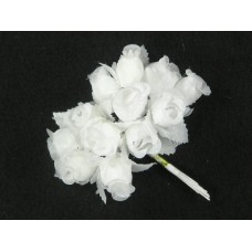 Miniature Silk Flower Rosebuds, white/white (lot of 12 bunches) SALE ITEM