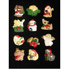 Flatback 3-D Christmas Figurines, 3/4 inch, set of 12 (lot of 24 sets) SALE ITEM