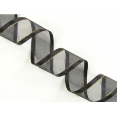 Organza Ribbon With Satin Edge and Gold Stripe , Black, 7/8 Inch x 25 Yards (1 Spool) SALE ITEM