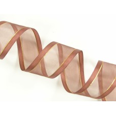 Organza Ribbon With Satin Edge and Gold Stripe , Brown, 1-1/2 Inch x 25 Yards (1 Spool) SALE ITEM