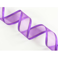 Organza Ribbon With Satin Edge and Gold Stripe , Purple, 7/8 Inch x 25 Yards (1 Spool) SALE ITEM
