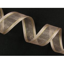 Organza Ribbon With Satin Edge and Gold Stripe , Toffee, 7/8 Inch x 25 Yards (1 Spool) SALE ITEM
