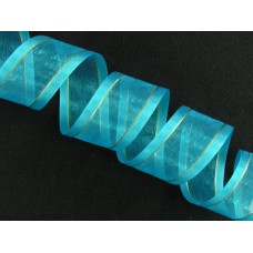 Organza Ribbon With Satin Edge and Gold Stripe , Turquoise, 7/8 Inch x 25 Yards (1 Spool) SALE ITEM