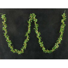 Plastic Lacquered Mini Holly Garland, 9 feet (lot of 1)