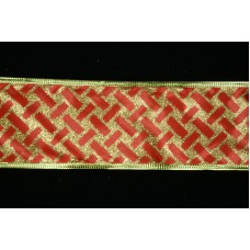 2.5 Inch Red With Gold Wired Christmas Ribbon, Metallic Gold Lattice Design On Red Satin, 50 Yds (Lot of 1 Spool) SALE ITEM