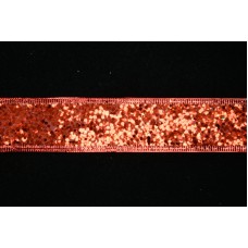 1.5 Inch Red Wired Christmas Ribbon w/ Red Edges - Metallic Red Glittered Design, 25 Yards (Lot of 1 Spool) SALE ITEM