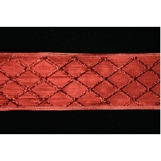 2.5 Inch Red Wired Christmas Ribbon w/ red Edges - Metallic Red with Woven Design, 2.5 Inch x 25 Yards (25 Yards) SALE ITEM