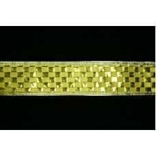 1.5 Inch Gold Wired Christmas Ribbon w/ Gold Edges - Metallic Gold Checkered Pattern, 25 Yards (Lot of 1 Spool) SALE ITEM