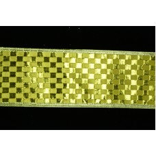 2.5 Inch Gold Wired Christmas Ribbon, Metallic Gold with Checkered Pattern, 25 Yards (Lot of 1 Spool) SALE ITEM