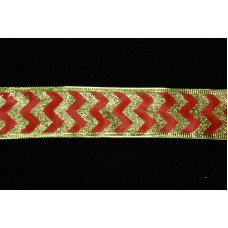 1.5 Inch Red And Gold Wired Christmas Ribbon, Red Satin And Gold Metallic Chevron Pattern, 25 Yds (Lot of 1 Spool) SALE ITEM