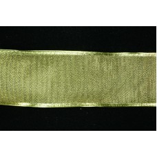 2.375 Inch Gold Wired Christmas Ribbon w/ Gold Edges - Gold Metallic Sheer, 2.375 Inch x 50 Yards (Lot of 1 Spool) SALE ITEM