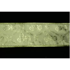 2.5 Inch Gold Wired Christmas Ribbon, Metallic Gold Jacquard Jingle Bell Pattern, 25 Yards (Lot of 1 Spool) SALE ITEM