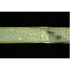 1.5 Inch Gold Metallic Wired Christmas Ribbon, Jacquard Snowflake Pattern, 25 Yards (Lot of 1 Spool) SALE ITEM