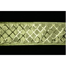 2.5 Inch Gold Wired Christmas Ribbon w/ Gold Edges - Metallic Gold Diamond Pattern, 25 Yards (Lot of 1 Spool) SALE ITEM