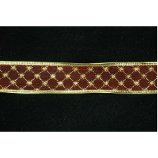 1.5 Inch Red Organza With Gold Wired Christmas Ribbon, Gold Diamond Stripe Pattern, 50 Yards (Lot of 1 Spool) SALE ITEM
