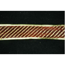 1.5 Inch Red With Gold Wired Christmas Ribbon, Gold Diagonal Stripe Pattern On Red Organza, 50 Yds (Lot of 1 Spool) SALE ITEM