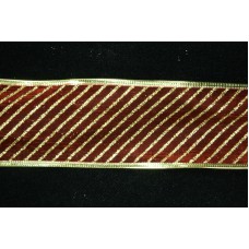2.5 Inch Red And Gold Wired Christmas Ribbon, Gold Metallic Diagonal Stripe On Red Organza, 50 Yds (Lot of 1 Spool) SALE ITEM