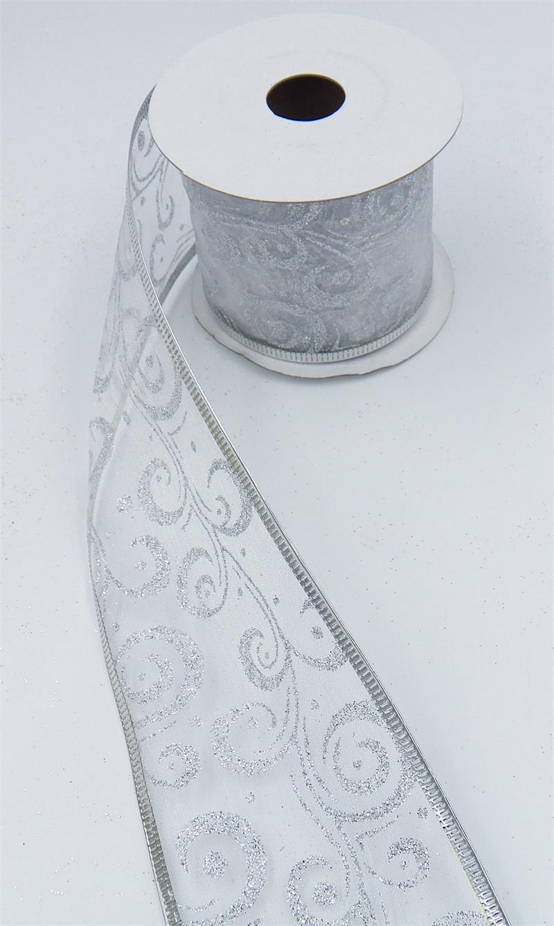 2.5 Navy Linen Silver Snowflake Ribbon (10 Yards)