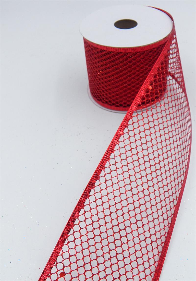 25 Yards of Red Glitter Wire Mesh Ribbon - Ideal for Christmas Tree  Decoration, Ribbon Garland, and Wreath Bow Making - 2.5 Inch Wide Red Wired