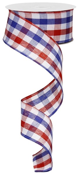Red White Blue Plaid Patriotic Ribbon, 4th of July Ribbon Wired for Wreath,  American Flag Ribbon for Independence Day Decor