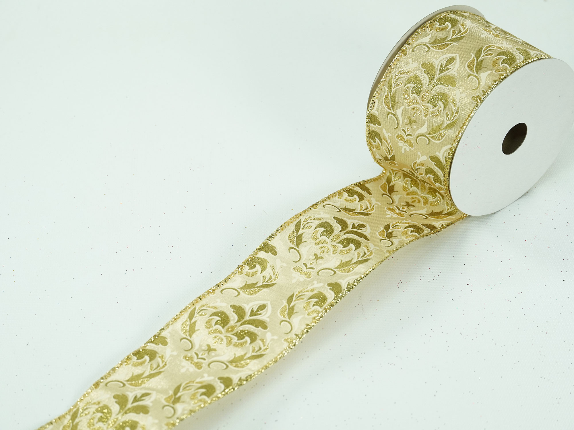 SHEER SHIMMER CREAM WIRE RIBBON METALLIC GOLD EDGE 1 1//2/" 5 YARDS~ XMAS,BOWS