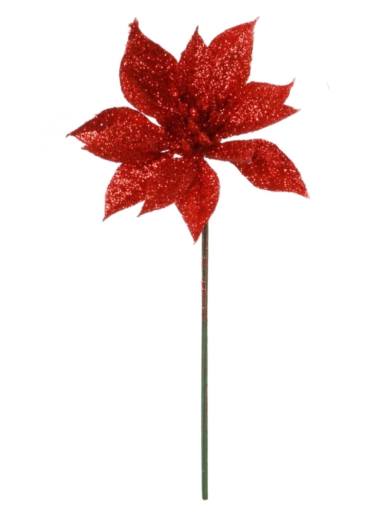 Jumbo 21cm Glitter & Velvet Look Poinsettia Flower Pick for Christmas Floristry 