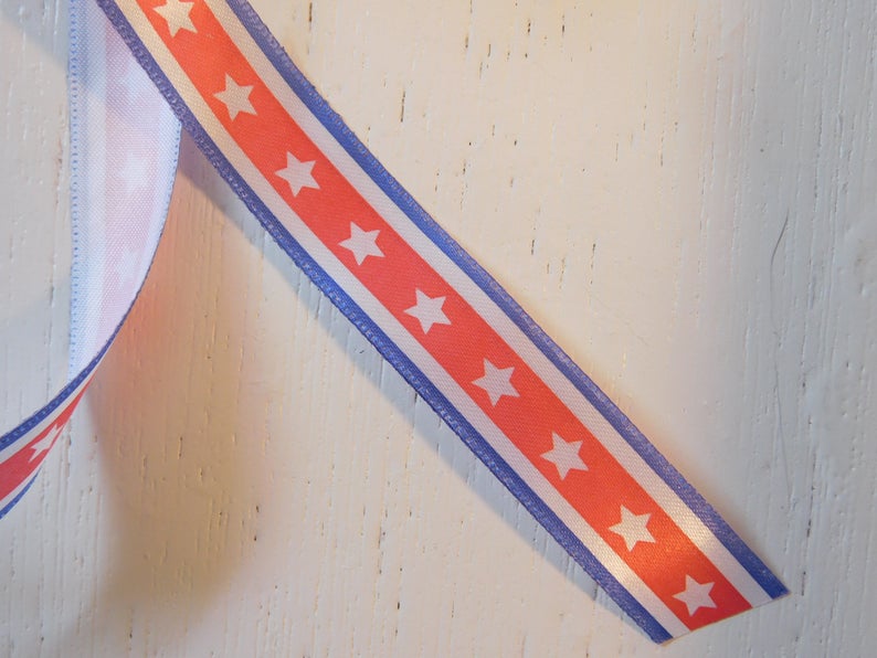 Ribbon, Seasonal Holiday Event and Theme Ribbon - Not Wired, Patriotic Red  White Blue